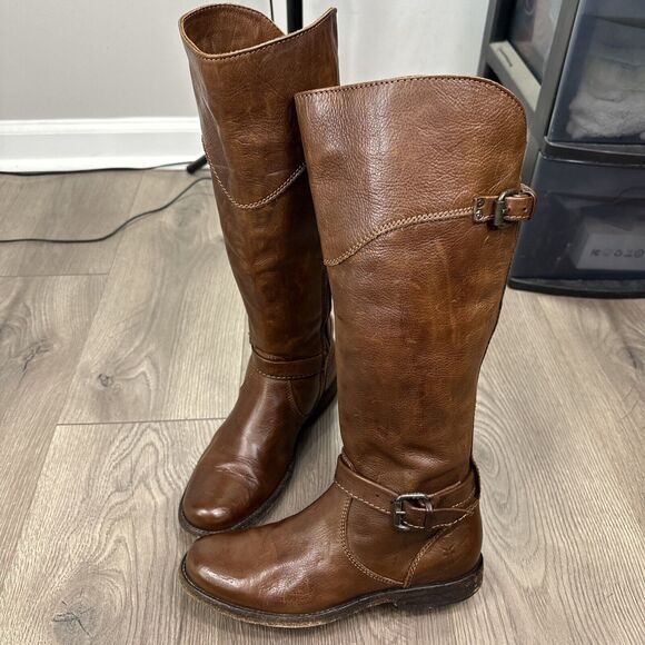 Frye Brown Leather Side Zip Pull On Riding Boots Women’s Size US 6.5B - Picture 1 of 10